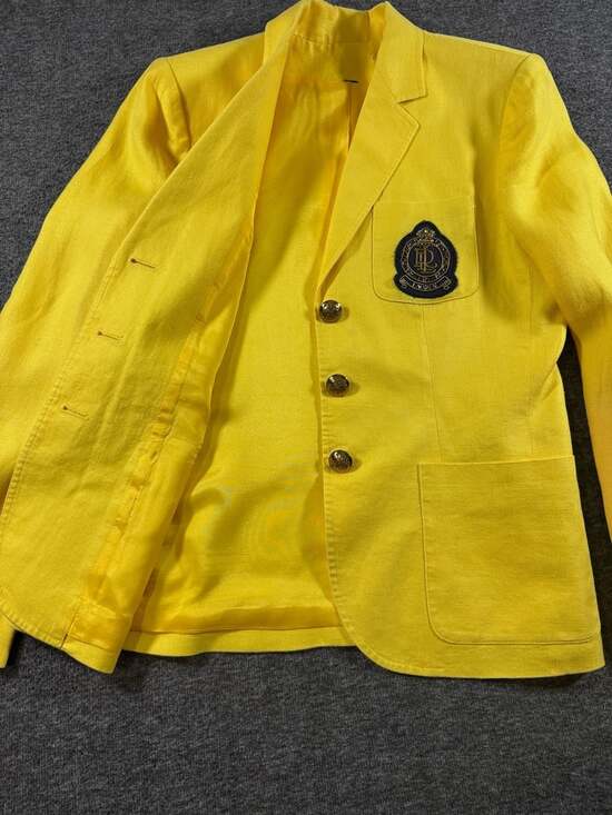 Lauren Ralph Lauren Women's Canary Yellow Crested Linen Blazer with Gold Buttons - Picture 10 of 14
